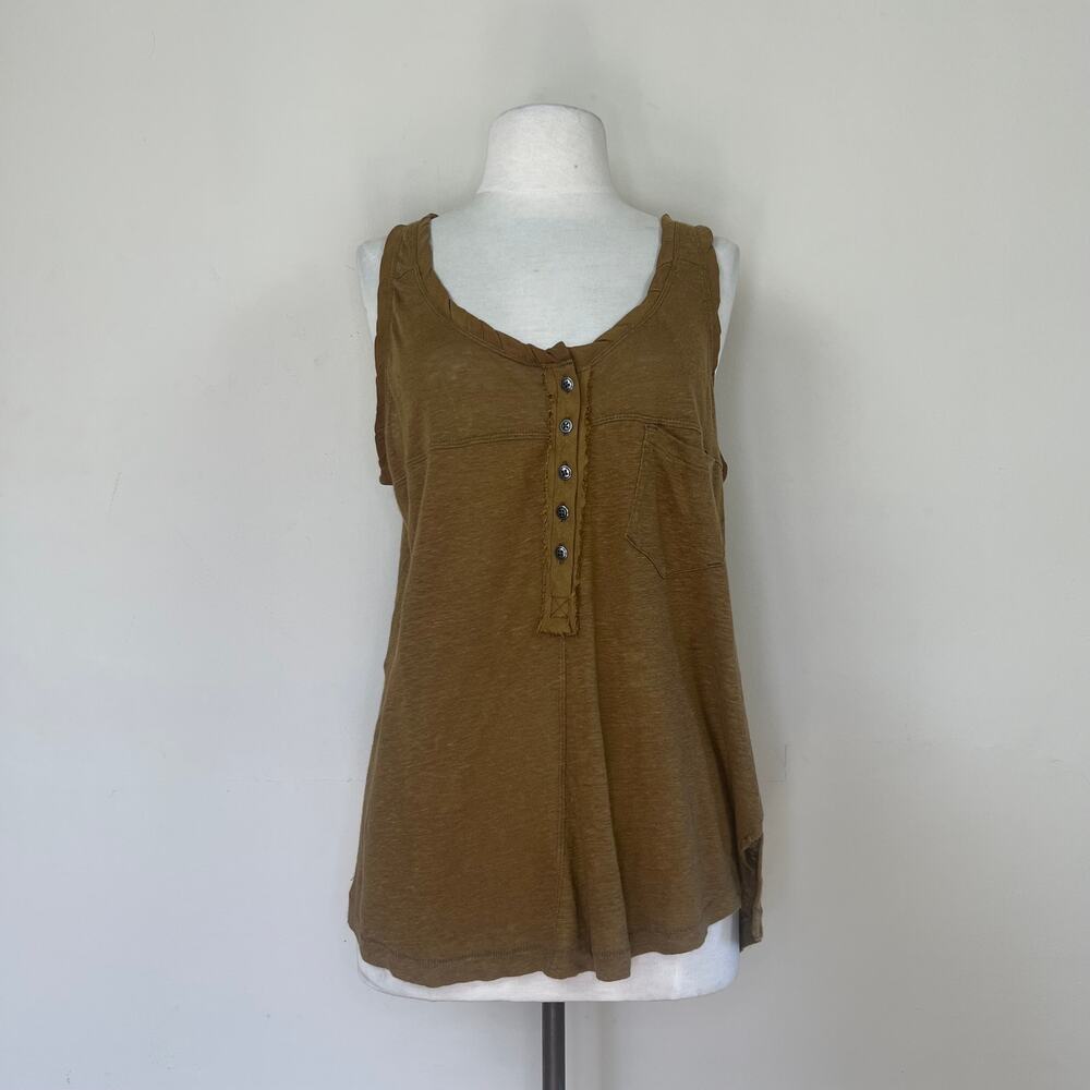 Free People traveler tank top moss green Henley linen sleeveless buttons size s - Picture 4 of 12